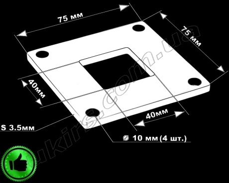 Фланець нержавіючий для труби 40х40 (75х75) мм AISI 304