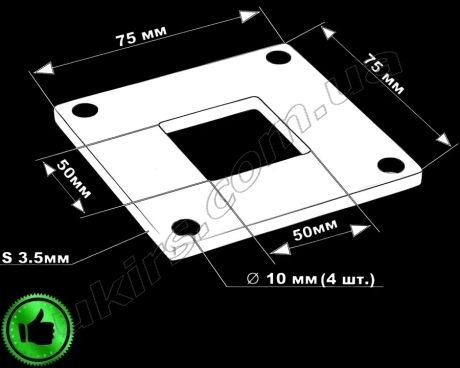 Фланець нержавіючий для труби 50х50 (90х90) мм AISI 304