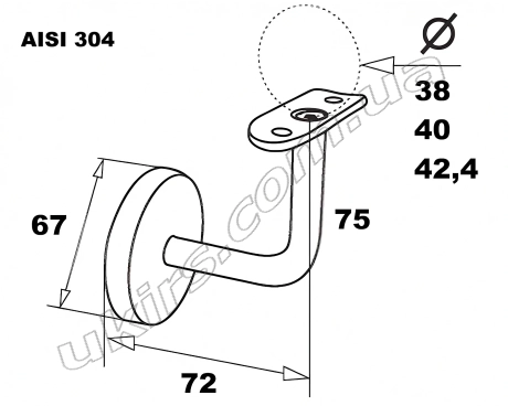 Stainless steel handrail holder for round pipe ∅38 / ∅40 / ∅42.4 mm 600 GRIT AISI 304