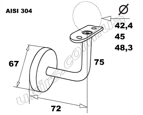 Stainless steel handrail holder for round pipe ∅ 42.4 / ∅ 45 / ∅ 48.3 mm 600 GRIT AISI 304