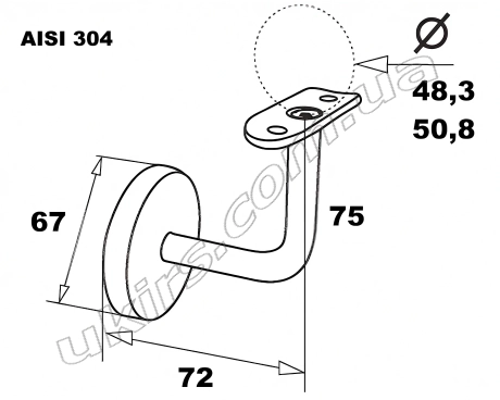 Stainless steel handrail holder for round pipe ∅ 48.3 / ∅ 50.8 mm 600 GRIT AISI 304
