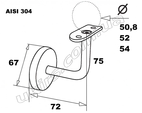 Stainless steel handrail holder for round pipe ∅ 50.8 / ∅ 52 / ∅ 54 mm 600 GRIT AISI 304
