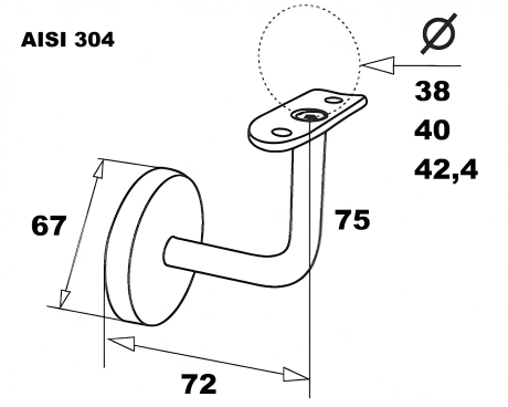 Stainless steel handrail holder for round pipe ∅38 / ∅40 / ∅42.4 mm 600 GRIT AISI 304