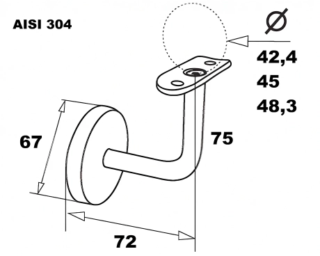 Stainless steel handrail holder for round pipe ∅ 42.4 / ∅ 45 / ∅ 48.3 mm 600 GRIT AISI 304
