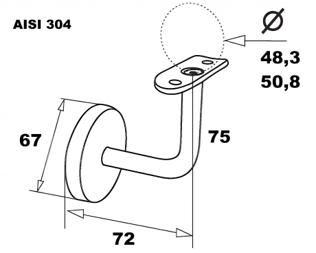 Stainless steel handrail holder for round pipe ∅ 48.3 / ∅ 50.8 mm 600 GRIT AISI 304