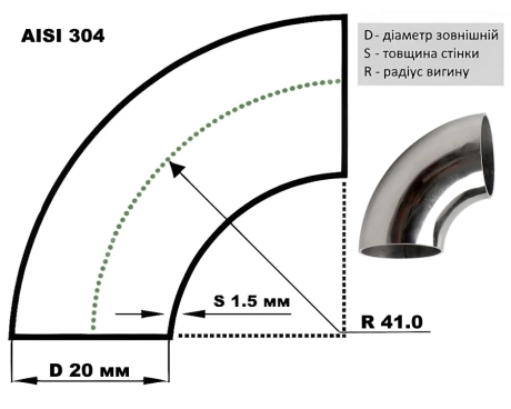 Відвід нержавіючий ∅ 20х1.5 мм 400 GRIT AISI 304
